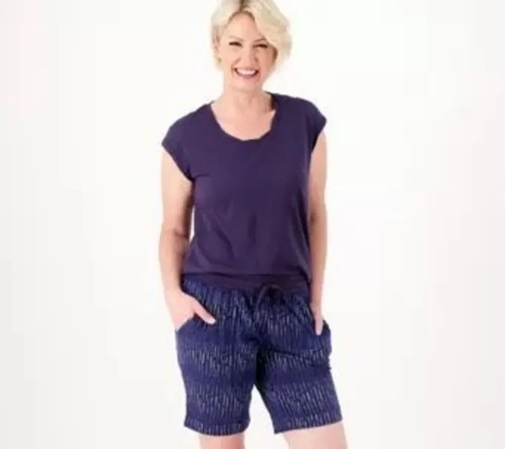Splendid Slub Jersey Twist Neck Tee Bermuda Short Set Navy Stripe Women’s Medium